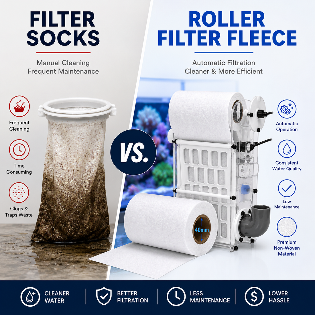 Roller Filter Fleece vs Filter Socks: Which Is Better for Your Reef Tank?