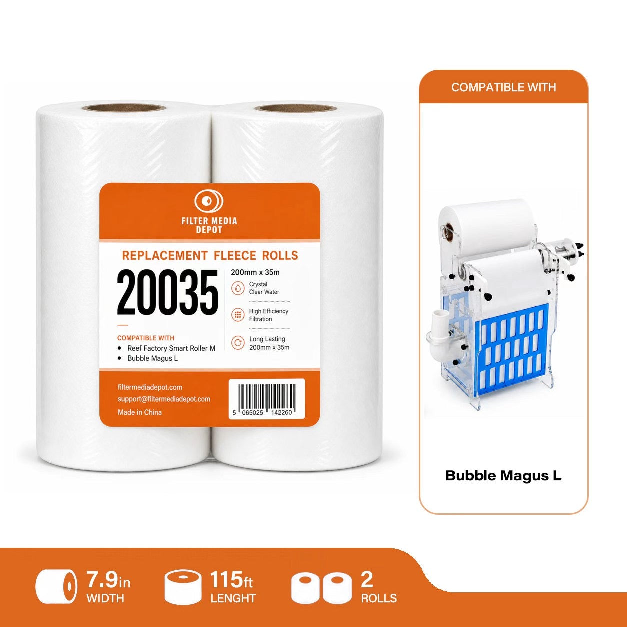 Bubble Magus L Replacement Fleece Roll, 7.9 in x 115 ft (200 mm x 35 m), 2-Pack
