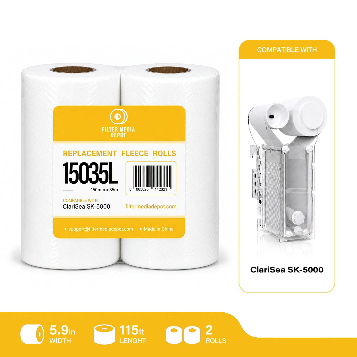 ClariSea SK-5000 Replacement Fleece Roll, 5.9 in x 115 ft (150 mm x 35 m), 2-Pack