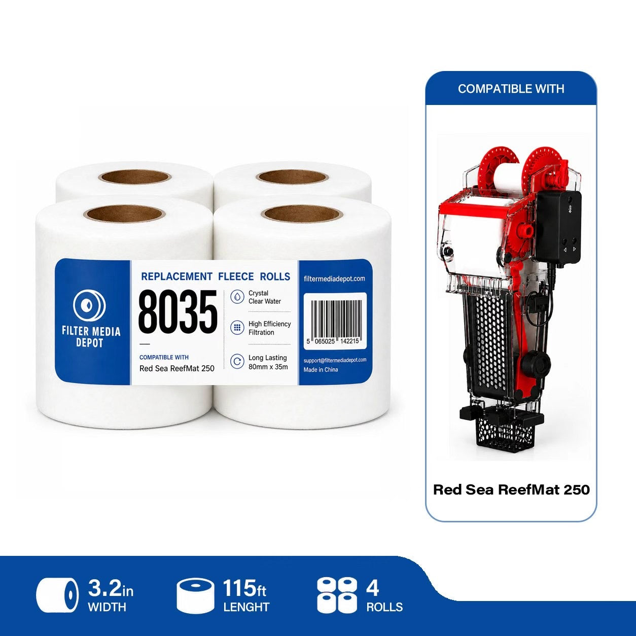 For Red Sea ReefMat 250 - Replacement Fleece Rolls, 3.2 in x 115
