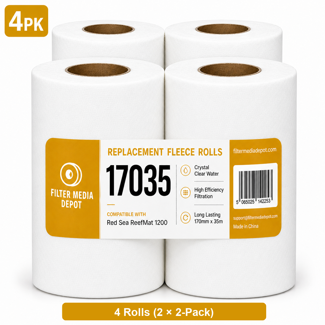 For Red Sea ReefMat 1200 - Replacement Fleece Rolls, 6.7 in x 115 ft (170 mm x 35 m), 4 Rolls (2 x 2-Pack) compatible with Red Sea ReefMat 1200