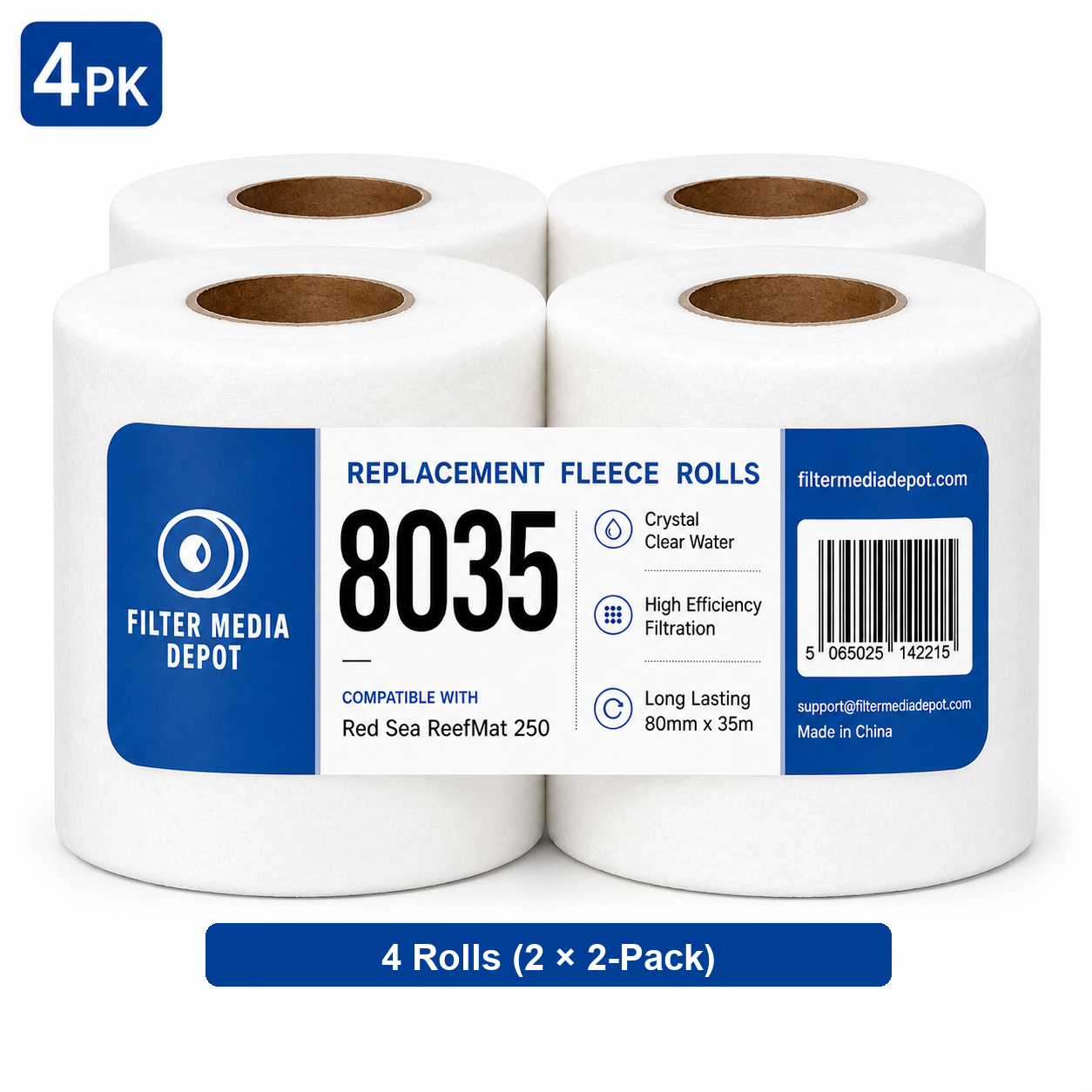 For Red Sea ReefMat 250 - Replacement Fleece Rolls, 3.2 in x 115 ft (80 mm x 35 m), 4 Rolls (2 x 2-Pack) compatible with Red Sea ReefMat 250